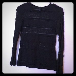 Transparent Striped Lace Long Sleeve Blouse